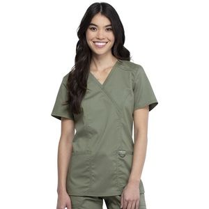 NEW Cherokee Women’s Mock Wrap Scrub Top (Olive)